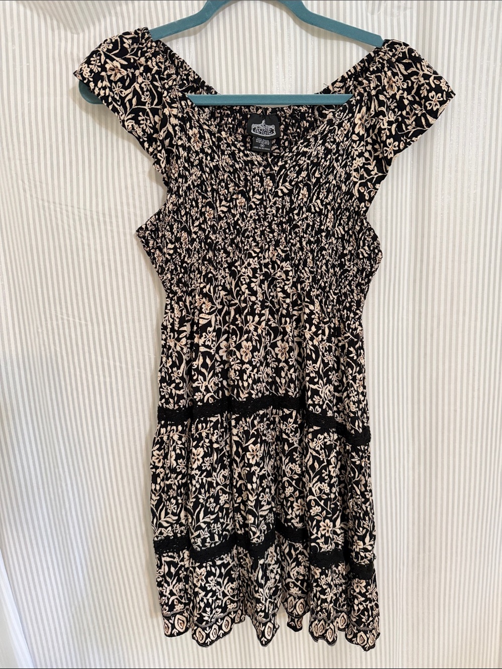 Angie Black and Cream Floral Mini Dress